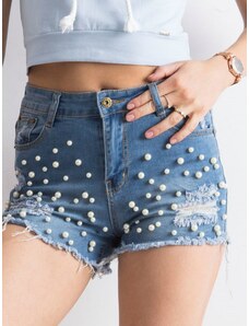 Fashionhunters Blue jean shorts with pearls