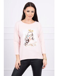 Kesi Blouse with graphics of a girl in glasses 3D powder pink