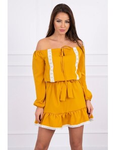 Kesi Dress over the shoulder and lace mustard