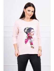 Kesi Blouse with graphics and colorful bow 3D powder pink