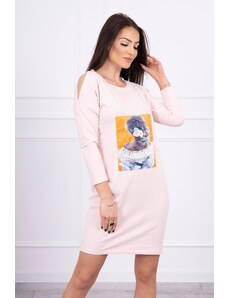 Kesi Dress with 3D graphics, lace powder pink