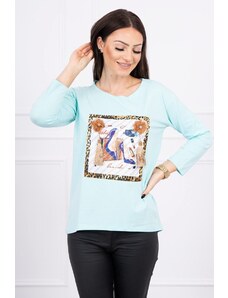 Kesi Blouse with 3D graphics and decorative pom pom mint