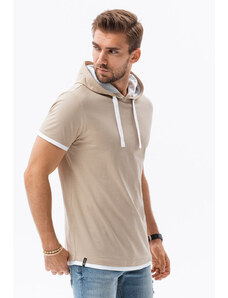 Ombre Clothing Pánske tričko s kapucňou - béžová S1376