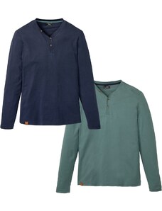 bonprix Tričko na gombičky (2 ks) s dlhým rukávom, z bio bavlny, farba modrá, rozm. 44/46 (S)