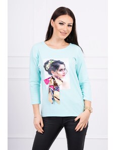 Kesi Blouse with graphics and colorful bow 3D mint