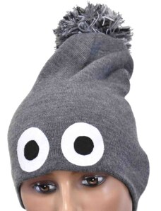 Detská zimná čiapka s vyšívanými očami sivá