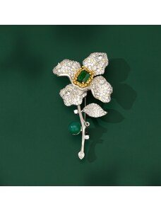 Éternelle Luxusní květinová brož se smaragdovým krystalem