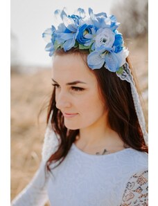 Mexy Kvetovaná svadobná čelenka – modrá