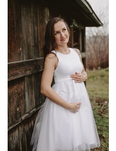 Mexy MIDI tehotenské svadobné šaty bez rukávov - Melanie