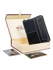 Vertikálna pánska peňaženka so zipsom a prešívaním, prírodná koža - Always Wild