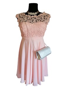 EU Design Eva šaty dámske spoločenské elegantné ružové-krajka