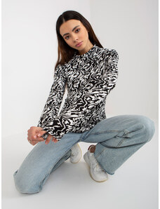 Fashionhunters Black and white fitted turtleneck blouse with print