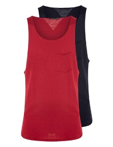 Trendyol Claret Red-Navy Blue pánske základné tričko pravidelného/normálneho strihu 2-balenie bez rukávov/športovec s vreckami