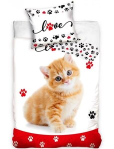 BedTex Bavlnené posteľné obliečky Love s mačičkou - 100% bavlna - 70 x 90 cm + 140 x 200 cm