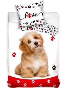 BedTex Bavlnené posteľné obliečky Love so psíkom - 100% bavlna - 70 x 90 cm + 140 x 200 cm
