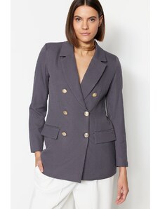 Trendyol Collection Sivá oversize podšitá tkaná bunda s dvojitým zapínaním