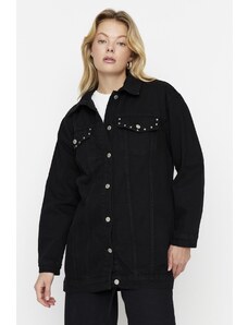 Trendyol Black Staple detailná oversized džínsová bunda