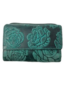 Lozano Dámska kožená peňaženka s ružou - ružová - zelená 3281