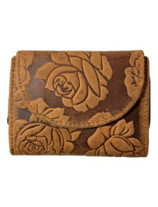 Lozano Dámska kožená peňaženka s ružou - hnedá 4429