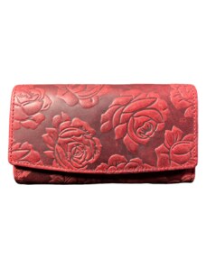 Lozano Dámska kožená peňaženka s ružou - červená 3998