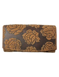 Lozano Dámska kožená peňaženka s ružou - hnedá 3998