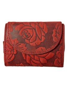 Lozano Dámska kožená peňaženka s ružou- červená 4429