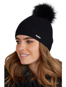 Kamea Čierna dámska zimná čiapka s kožušinovým brmbolcom Mediolan, Farba čierna