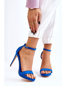 Basic Elegantné modré semišové sandále na vysokom ihlicovom podpätku