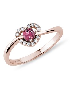 Prsteň srdce z ružového zlata s turmalínom a diamantmi KLENOTA R0856774