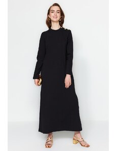 Trendyol Čierne pletené šaty s detailom gombíkov na ramene