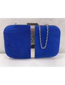 Spoločenská semišová kabelka v kráľovsky modrej farbe so strieborným zapinaním