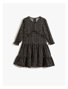 Koton Leopard Print Dress with Ruffles Long Sleeves, Elasticated Cuffs, V-neck