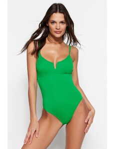 Trendyol Collection Zelené plavky V-Neck V-Wire Regular Leg