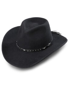 Stars and Stripes Westernový čierny klobúk s koženým remienkom - Reno