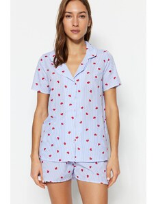 Trendyol Collection Súprava pyžama z viskózovej tkaniny s modrým pruhovaným srdiečkom