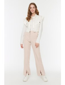 Trendyol Modest Béžové tkané nohavice s vysokým pásom s detailným vreckom