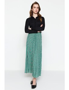Trendyol Modest Zelená tkaná sukňa so zeleným geometrickým vzorom s elastickým pásom