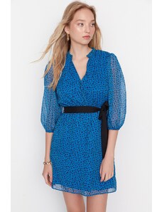 Trendyol Collection Námornícke modré tkané šaty na zaväzovanie