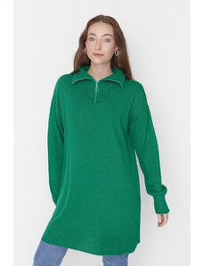 Trendyol Modest Pletený sveter so zeleným stojačikom na zips