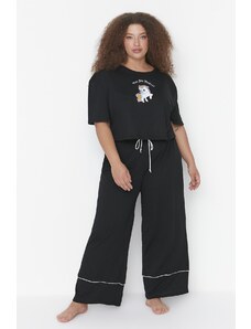 Trendyol Curve Black Printed Wide Leged Pletené pyžamo
