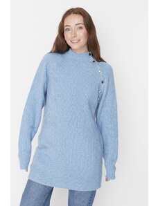 Trendyol Light Blue stojaci golier Pletený sveter s gombíkmi