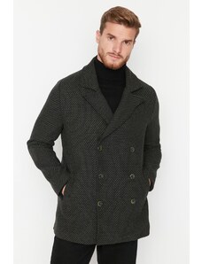 Trendyol Pánsky khaki Regular Fit dvojradový zapínací kabát s textúrou