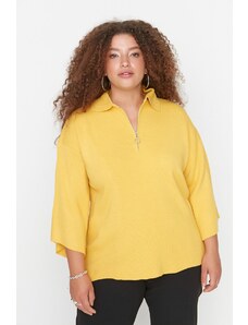 Trendyol Curve Detailný úpletový sveter na žltý zips