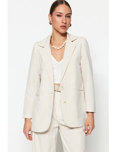 Trendyol Ecru Woven Linen Look Lined Blazer Jacket