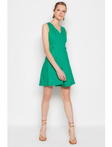 Trendyol zelený pás otvárací mini tkaný plisovaný detail tkané šaty