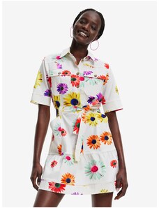 White Women Floral Shirt Dress Desigual Belgica-Lacroix - Women