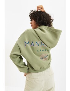 Trendyol Mint Back Print Detail Hooded Thick Fleece Knitted Sweatshirt