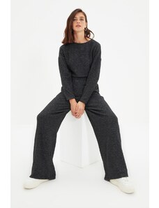 Trendyol Collection Čierne mäkké široké pletené nohavice