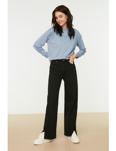 Trendyol Black Zapínanie na gombíky s vysokým pásom s rozparkami 100% bavlna Široké džínsy