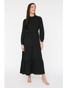 Trendyol Modest Tkané šaty s čiernym stojačikom s golierom